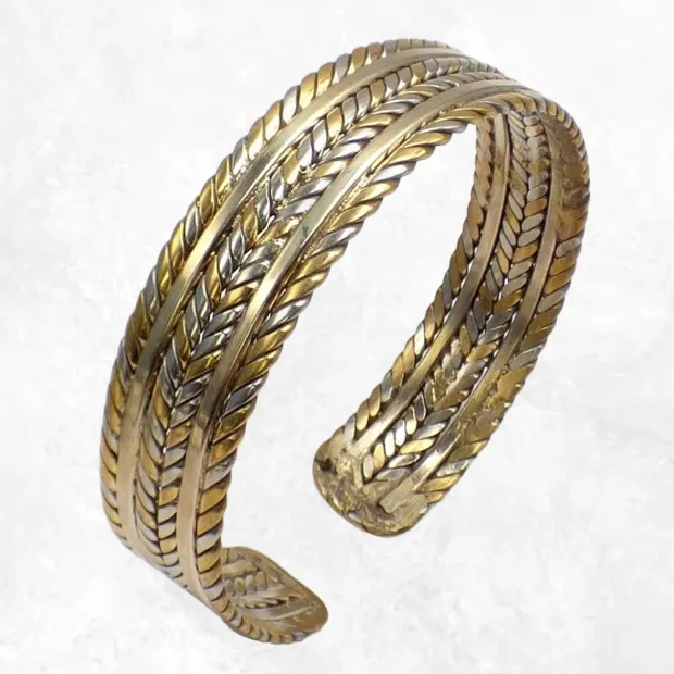 Bracelet tibétain laiton et métal blanc - Bracelets tibétains bouddhistes