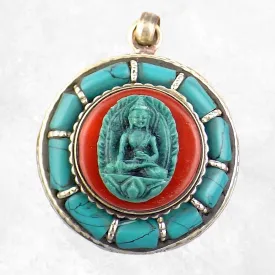 Pendentif tibétain Bouddha Ghau pierres fantaisie - Pendentifs tibétains bouddhistes