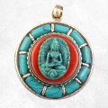 Pendentif Bouddha en métal avec pierres fantaisie, Népal.