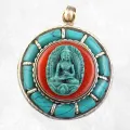 Pendentif tibétain Bouddha Ghau pierres fantaisie - Pendentifs tibétains bouddhistes