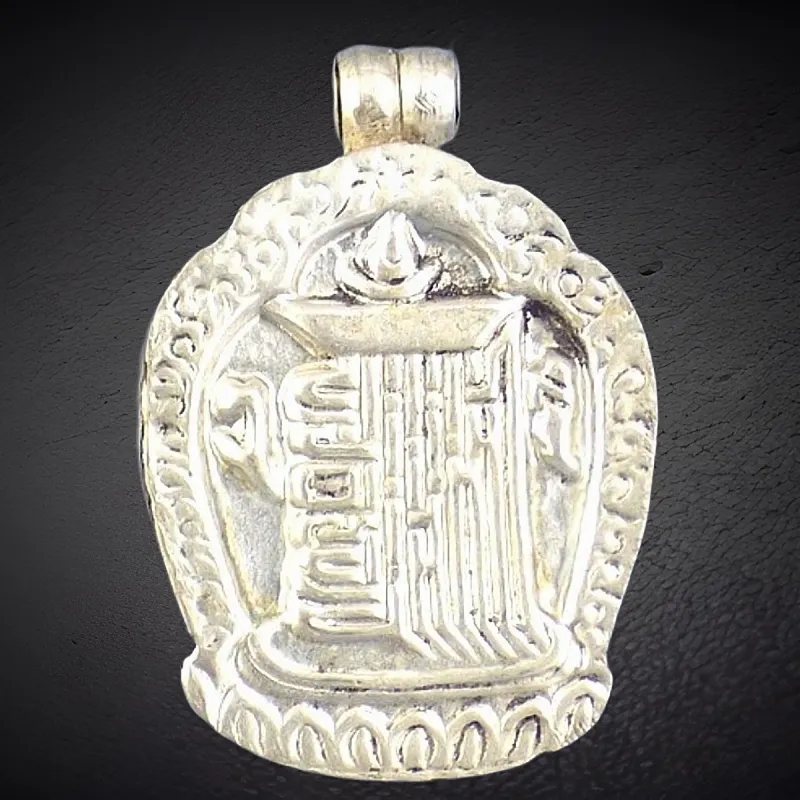 Pendentif tibétain Kalachakra métal blanc - Pendentifs tibétains bouddhistes