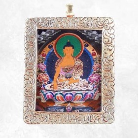 Pendentif tibétain amulette Tangka Bouddha Sakyamouni