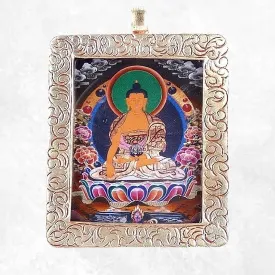 Pendentif tibétain amulette Tangka Bouddha Sakyamouni - Pendentifs tibétains bouddhistes
