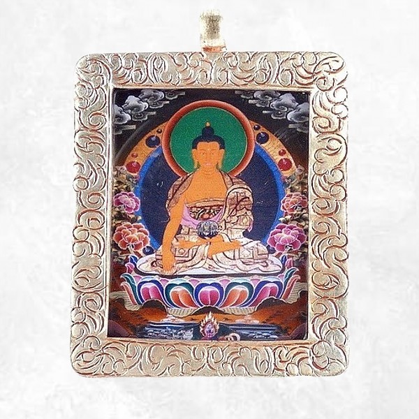 Pendentif tibétain amulette Tangka Bouddha Sakyamouni
