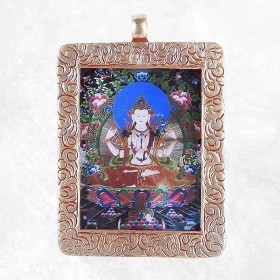 Pendentif amulette tibétaine tangka ghau Chenrezi
