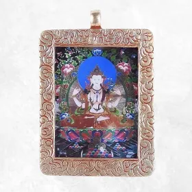 Pendentif amulette tibétaine tangka ghau Chenrezi - Pendentifs tibétains bouddhistes
