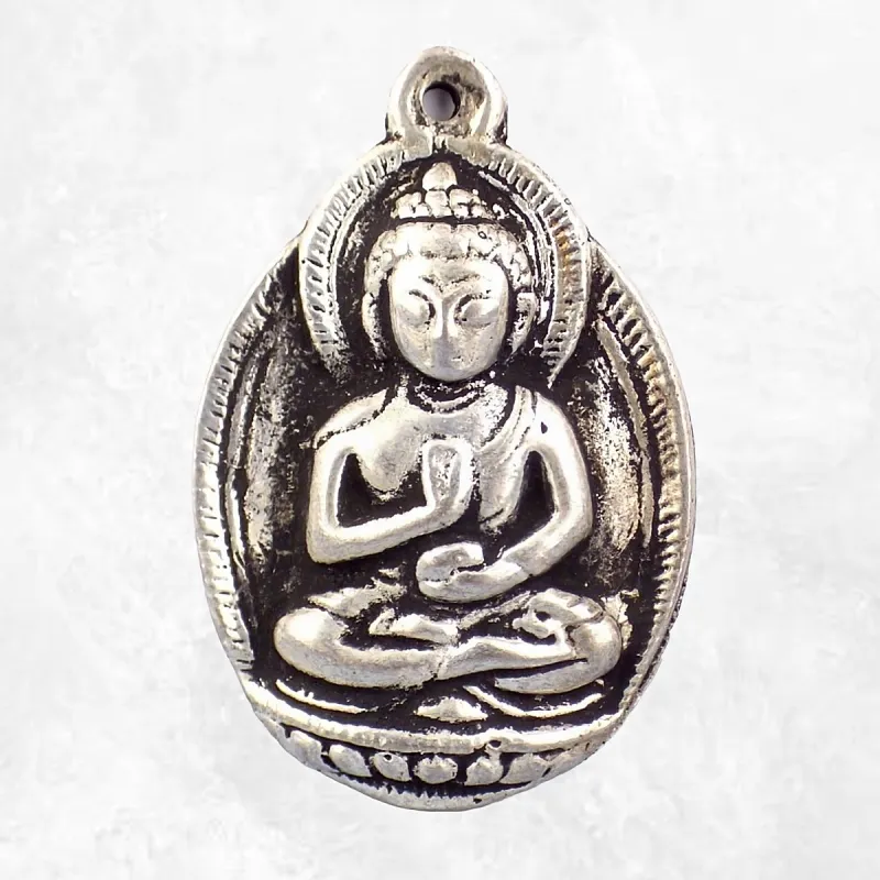 Pendentif tibétain Bouddha en métal blanc - Pendentifs tibétains bouddhistes