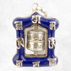Pendentif tibétain Moulin à prières imitation Lapis lazuli