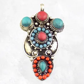 Pendentif tibétain style antique - Corail Turquoise - Pendentifs tibétains bouddhistes