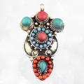 Pendentif tibétain style antique - Corail Turquoise - Pendentifs tibétains bouddhistes