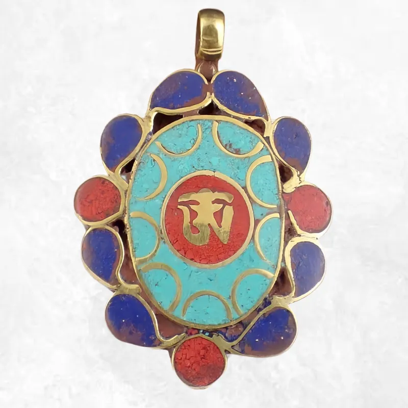 Pendentif bouddhiste OM TIBETAIN pierres fantaisie - Pendentifs tibétains bouddhistes