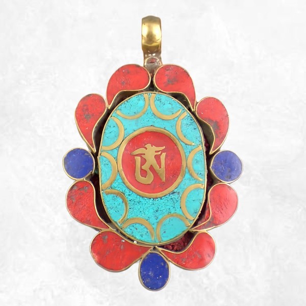 Pendentif tibétain bouddhiste Om tibétain laiton