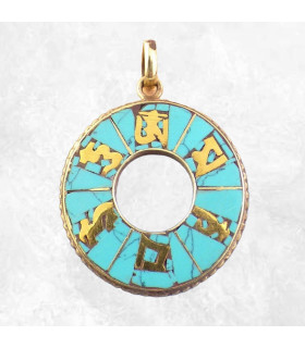 Pendentif tibétain mantra bouddhiste sur turquoise