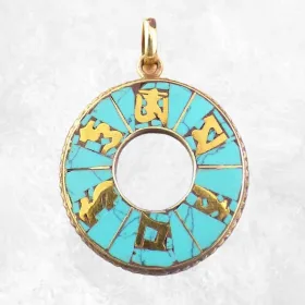 Pendentif tibétain mantra bouddhiste sur turquoise - Pendentifs tibétains bouddhistes