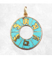 Pendentif tibétain mantra bouddhiste – Turquoise & métal du Népal