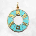 Pendentif tibétain mantra bouddhiste sur turquoise - Pendentifs tibétains bouddhistes