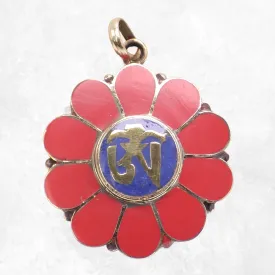 Bijou tibétain fleur imitation corail - Pendentifs tibétains bouddhistes