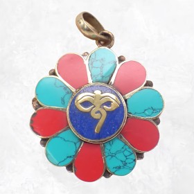 Bijou tibétain pendentif fleur Yeux du Bouddha