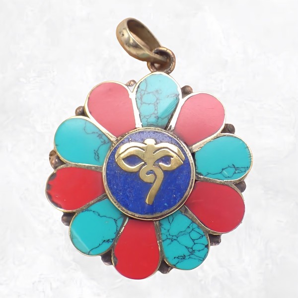 Bijou tibétain pendentif fleur Yeux du Bouddha