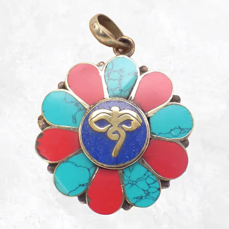 Bijou tibétain pendentif fleur Yeux du Bouddha - Pendentifs tibétains bouddhistes