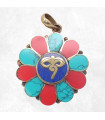 Pendentif tibétain Yeux du Bouddha – Fleur métal & résine
