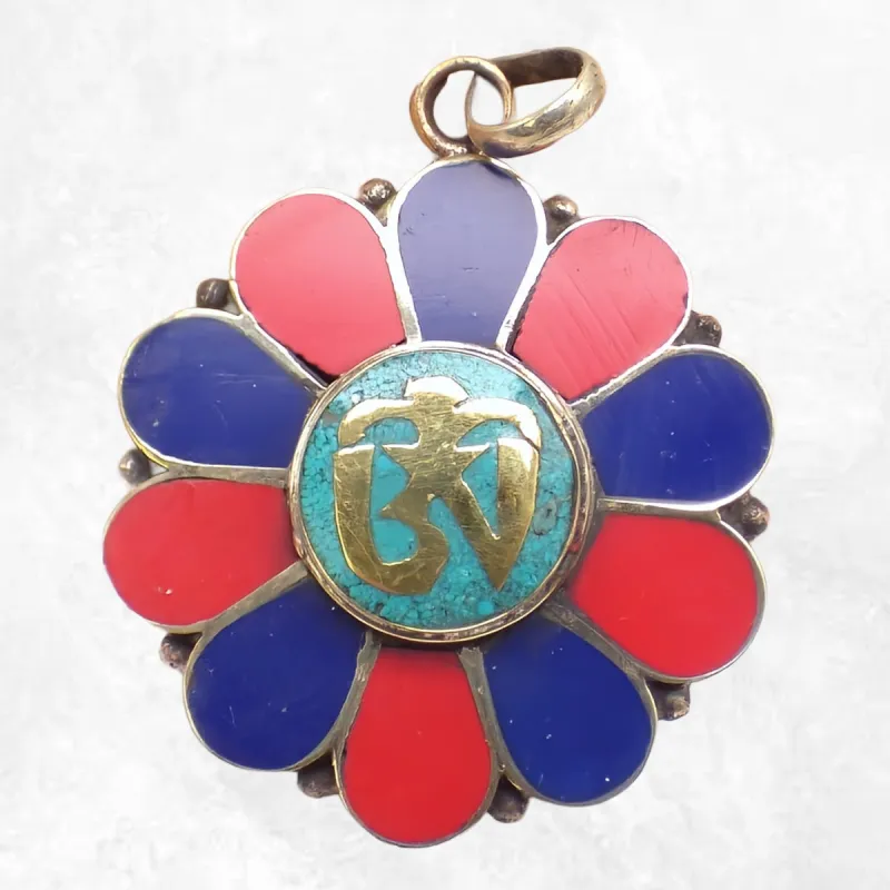 Pendentif tibétain fleur Om Tibétain - Pendentifs tibétains bouddhistes