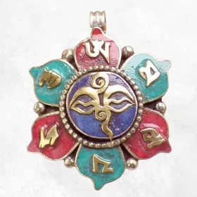Pendentif tibétain Fleur Yeux du Bouddha - Pendentifs tibétains bouddhistes
