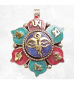 Pendentif tibétain yeux du Bouddha – Bijou artisanal fleur du Népal