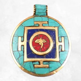 Pendentif tibétain Yeux de Bouddha Turquoise Lapis Lazuli - Pendentifs tibétains bouddhistes