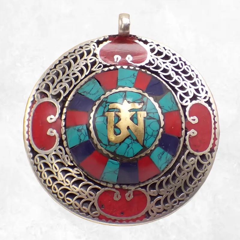 Bijou Pendentif tibétain bouddhiste rond multicolore - Pendentifs tibétains bouddhistes