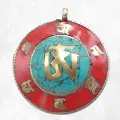 Pendentif tibétain bouddhiste turquoise corail Om - Pendentifs tibétains bouddhistes