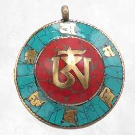 Bijou tibétain pendentif rond Om mantra - Pendentifs tibétains bouddhistes