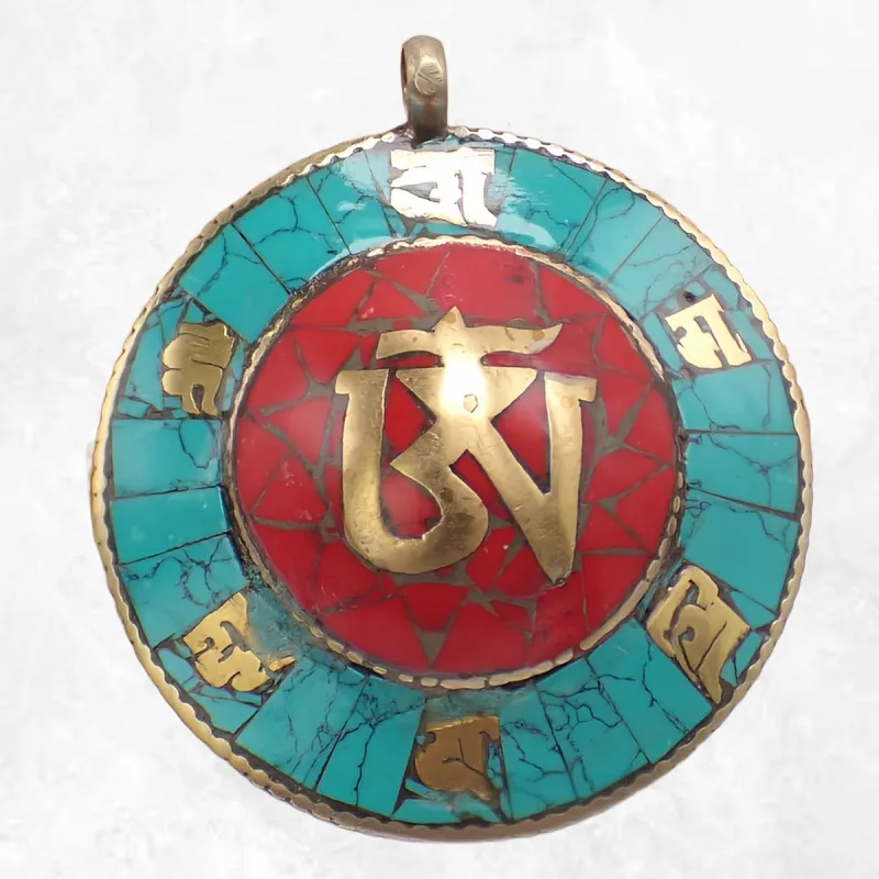 Bijou tibétain pendentif rond Om mantra - Pendentifs tibétains bouddhistes