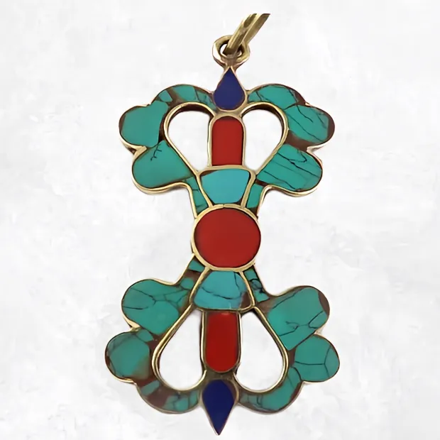 Pendentif tibétain Dordjé vajra couleur turquoise - Pendentifs tibétains bouddhistes