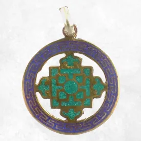 Pendentif Kalachakra turquoise et lapis lazuli - Pendentifs tibétains bouddhistes