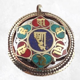 Pendentif tibétain réversible Om et Kalachakra