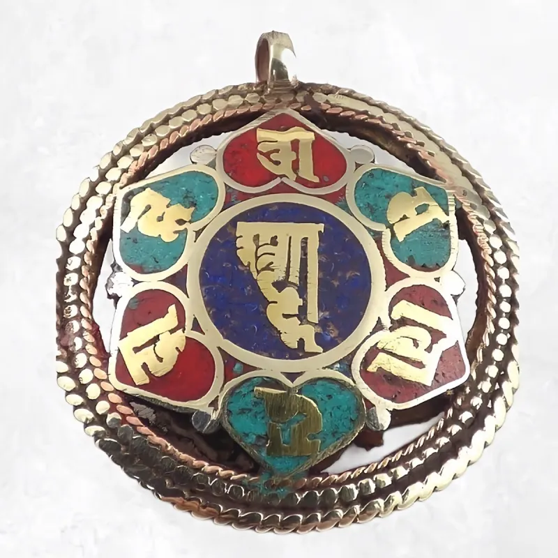 Pendentif tibétain réversible Om et Kalachakra - Pendentifs tibétains bouddhistes
