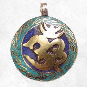 Bijou tibétain pendentif Om laiton couleur turquoise