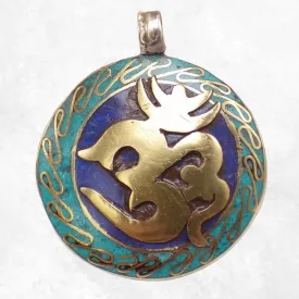 Bijou tibétain pendentif Om laiton couleur turquoise - Pendentifs tibétains bouddhistes