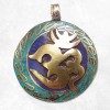 Bijou tibétain pendentif Om laiton couleur turquoise
