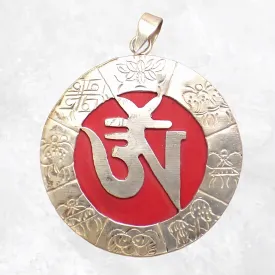 Pendentif tibétain Om sur fond rouge - Pendentifs tibétains bouddhistes