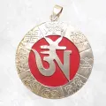 Pendentif tibétain Om sur fond rouge - Pendentifs tibétains bouddhistes