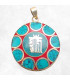 Bijou tibétain pendentif Kalachakra couleur turquoise Bijoux tibetains bouddhistes WN36