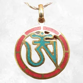 Pendentif tibétain cercle rouge et vert - Pendentifs tibétains bouddhistes