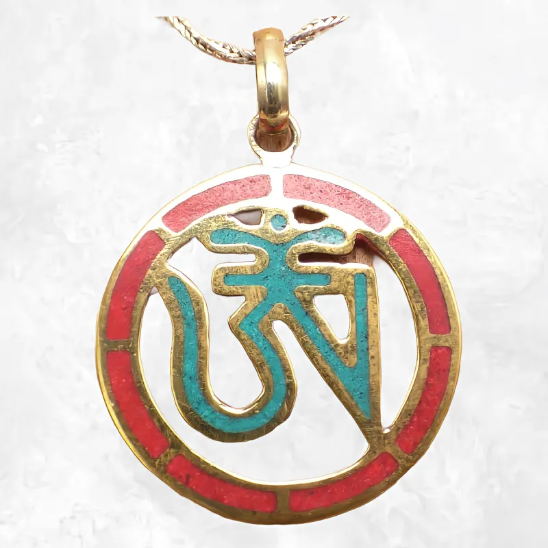 Pendentif tibétain cercle rouge et vert - Pendentifs tibétains bouddhistes