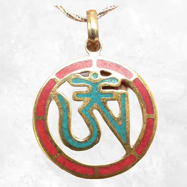 Pendentif tibétain cercle rouge et vert - Pendentifs tibétains bouddhistes
