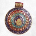 Pendentif tibétain Bouddha – Gros modèle en métal & pierres fantaisie