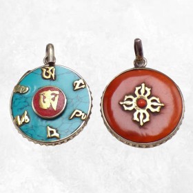 Pendentif tibétain réversible Om et Dordjé