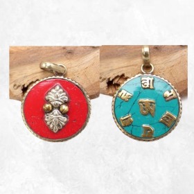 Pendentif tibétain réversible Dorje Mantra