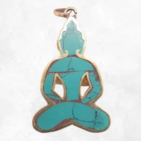 Pendentif tibétain Bouddha laiton turquoise - Pendentifs tibétains bouddhistes